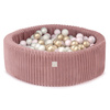 MISIOO Dry Ball Pool, 90x30 cm, rund, Rose, Puffy Lamell, 200 Bälle: Perle, Gold, helles Perlrosa