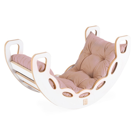 MISIOO Bujak Small Rocker 4 w 1  + ścianka wspinaczkowa/zjeżdżalnia + poduszka (beżowy /złoty Velvet), biały Wooden Play