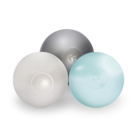 MISIOO Bällebad, blau, rund, Premium-Cord, 90x30, 200 Bälle: pearl, pearl mint, silber