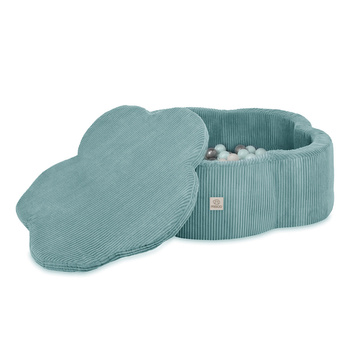 MISIOO Bällebad mit Matte, 95x30, blau, Premium Cord, Floral Fun Zone, 200 Bälle: pearl, pearl mint, silver