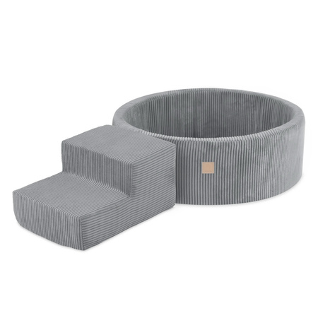 MISIOO Playground Dry pool 90x30 + step (+200 balls: pearl, silver, light blue), gray, premium corduroy