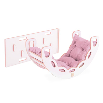 MISIOO Bujak Small Rocker 4 w 1  + ścianka wspinaczkowa/zjeżdżalnia + poduszka (różowy Velvet), biały Wooden Play