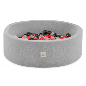 Misioo Basen z piłkami, jasnoszary, okrągły, bawełna, smart,  90x30, 200 piłek: czerwony, czarny, transparentny