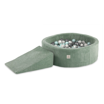 MISIOO Spielplatz Bällebad 90x30 + Dreieck (+200 Bälle:pearl, pearl mint, silver), grün, Premium-Cord