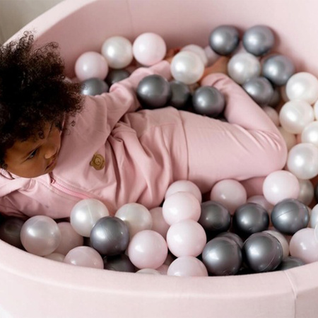 Misioo Bällebad, rosa, rund, Samt, 90x30, 200 Bälle: Perle hellrosa, silber, perle