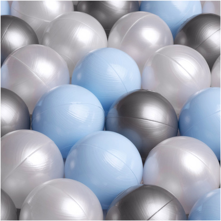 MISIOO Bällebad mit Matte, 95x30, grau, Premium-Cord, Floral Fun Zone, 200 Bälle: perl, silber, hellblau