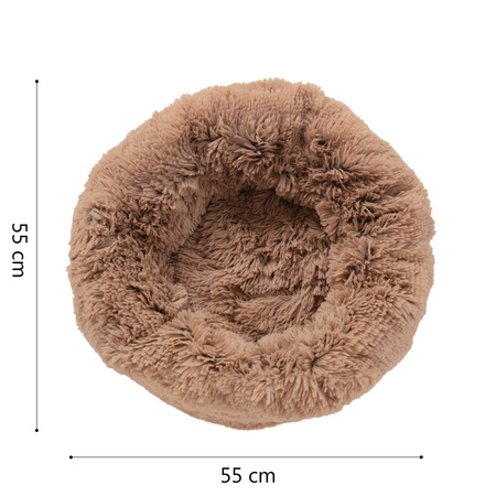 Plush round bed - cushion FLUFFY Dark beige, 55x55 cm