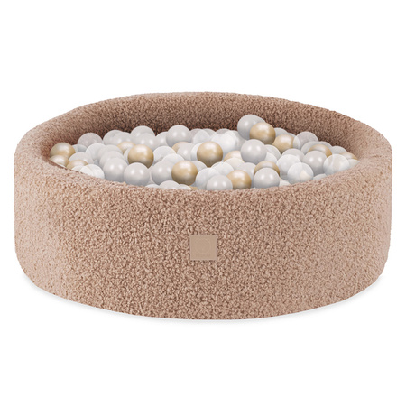 Misioo Pool mit Kugeln, beige, rund, boucle, 90x30, 200 Kugeln: perlmutt, gold, transparent