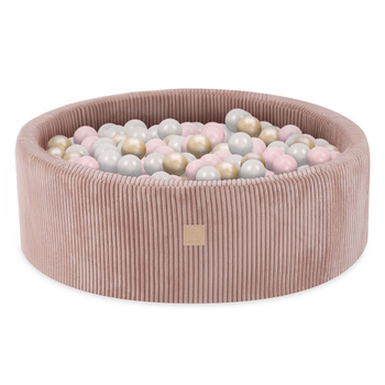Misioo Basen z piłkami, różowy, okrągły, sztruks, 90x30, 200 piłek: perłowy, jasny róż, złoty