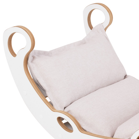 MISIOO Bujak dla dzieci Mini Rocker XS 4w1 + ścianka wspinaczkowa/zjeżdżalnia + poduszka Jasny Beżowy, Wooden Play