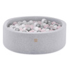 Misioo Ball Pool, hellgrau, rund, Baumwolle, 90x30, 200 Bälle: hellrosa pearl, silber, pearl