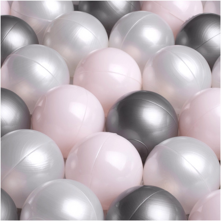 Misioo Ballpool, rosa, rund, Velours, 90x30, 200 Bälle: rosa, silber, perlmutt