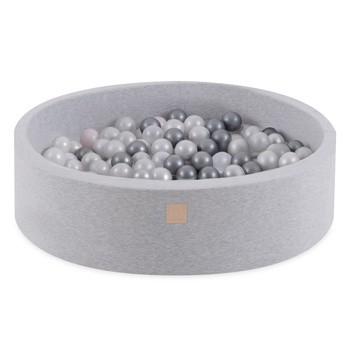 Misioo Ball Pool, hellgrau, rund, Baumwolle, 90x30, 200 Bälle: hellrosa pearl, silber, pearl