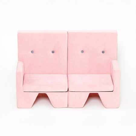 MISIOO Sofa, rosa - hellgraue Knöpfe + Fußstütze, Samt, 2-Sitzer - premium collection