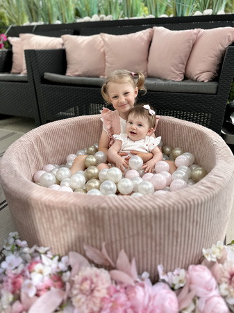 Misioo Basen z piłkami, szary, okrągły, sztruks premium, 90x30, 200 piłek: perłowy, jasny niebieski, srebrny