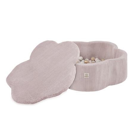 MISIOO Suchy basen kwiatek z matą , 95x30, jasny róż, sztruks premium, Floral Fun Zone, 200piłek: perłowy, jasny różowy perłowy, złoty