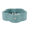 MISIOO Bällebad, 95x30, blau, Premium Cord, Floral Fun Zone, 200 Kugeln: pearl, pearl mint, silver