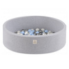 Misioo Ballpool, hellgrau, rund, Baumwolle, smart, 90x30, 200 Bälle: hellblau, silber, perlmutt