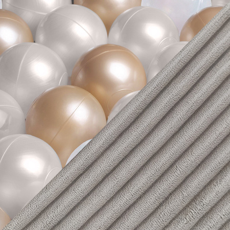 MISIOO Suchy basen kwiatek, 95x30, beżowy, sztruks premium, Floral Fun Zone, 200 piłek: perłowy, złoty, transparentny