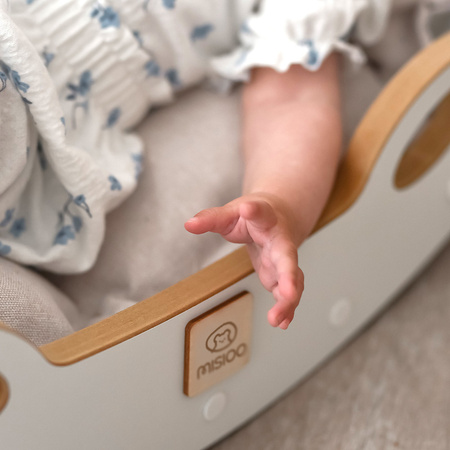 MISIOO Babywippe Mini Rocker XS 4in1 + Kletterwand/Rutsche + Kissen Hellbeige, Holzspielzeug