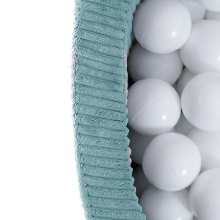 MISIOO Bällebad, blau, rund, Premium-Cord, 90x30, 200 Bälle: pearl, pearl mint, silber