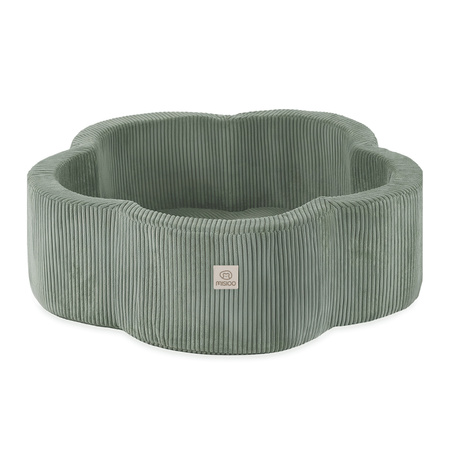 MISIOO Bällebad mit Matte, 95x30, grün, Premium Cord, Floral Fun Zone, 200 Bälle: pearl, pearl mint, silver