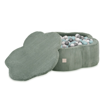 MISIOO Dry Flower Pool mit Matte, 95x30, grün, Premium Cord, Floral Fun Zone, 200 Bälle: pearl, pearl mint, silver