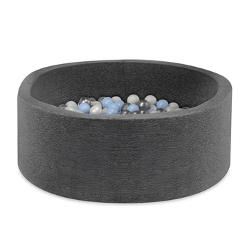 Misioo Basen z piłkami, grafitowy, okrągły, bawełna smart, 115x50, 300 piłek: perłowy, jasnoniebieski, srebrny