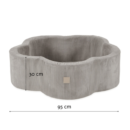 MISIOO Suchy basen kwiatek, 95x30, beżowy, sztruks premium, Floral Fun Zone, 200 piłek: perłowy, złoty, transparentny