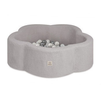 MISIOO Trockener Blumenpool, 95x30 cm, graues Lammfell (+ 200 Kugeln silber, perlmutt, transparent), Floral Fun Zone