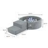 MISIOO Playground Dry pool 90x30 + step (+200 balls: pearl, silver, light blue), gray, premium corduroy