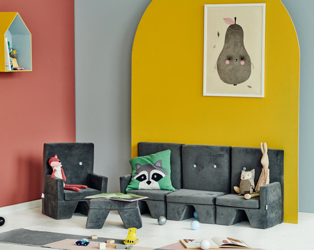 MISIOO Sofa, grau - schwarze Knöpfe + Fußstütze, Samt, 3-Sitzer - premium collection