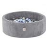 Misioo Bällebad, grau, rund, Premium-Cord, 90x30, 200 Bälle: perlmutt, hellblau, silber