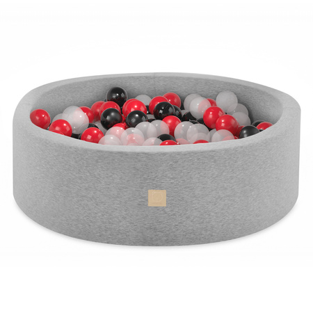 Misioo Pool with balls, light gray, round, cotton, smart, 90x30, 200 balls: red, black, transparent
