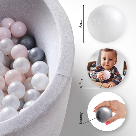 MISIOO Dry pool balls, 6 cm, set of 200 pcs: pearl, silver, pearl light pink