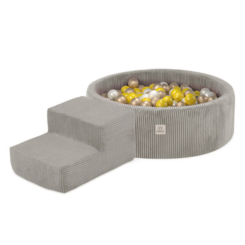 MISIOO Spielplatz Bällebad 90x30 + Stufe (+200 Bälle: Perle, Gold, Gelb), beige, Premium-Cord