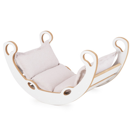 MISIOO Bujak dla dzieci Mini Rocker XS 2w1 + poduszka Jasny Beżowy, biały, Wooden Play