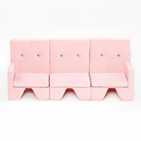 MISIOO Sofa, różowa- jasnoszare guziki + podnóżek ,velvet, 3-osobowa - kolekcja premium