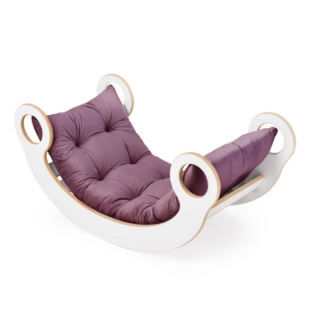 MISIOO Bujak Big Rocker 6 w 1, ścianka wspinaczkowa/zjeżdżalnia, blat, krzesełko, poduszka (lila Velvet), Wooden Play