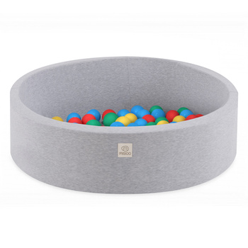 Misioo Basen z piłkami, jasnoszary, okrągły, bawełna, smart, 90x30, 200 piłek: niebieskie, żółte, czerwone, zielone