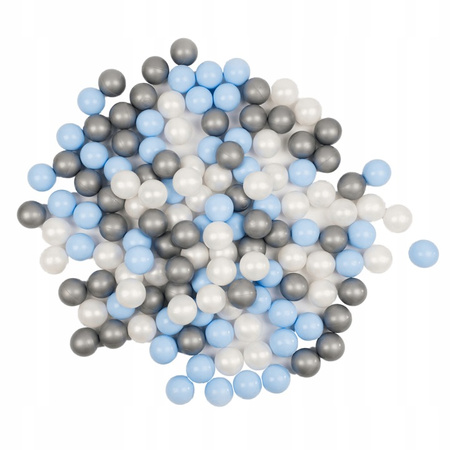 Misioo Pool with balls, gray, round, premium corduroy, 90x30, 200 balls: pearl, light blue, silver