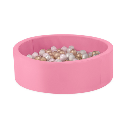 Misioo Basen z piłkami, różowy, okrągły, active, wodoodporny, 90x30, 200 piłek: perłowy, jasnoróżowy, złoty