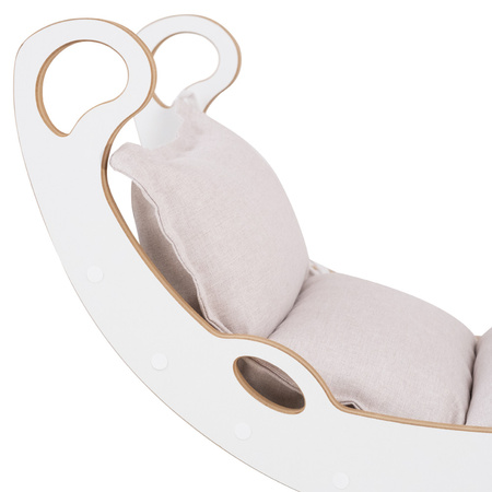 MISIOO Babywippe Mini Rocker XS 4in1 + Kletterwand/Rutsche + Kissen Hellbeige, Holzspielzeug