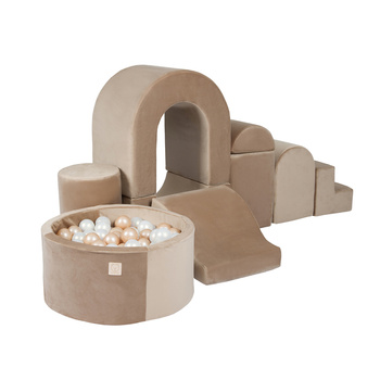 Misioo Spielplatz Schloss mit Pool + 150 Bälle, gold (beige), Samt