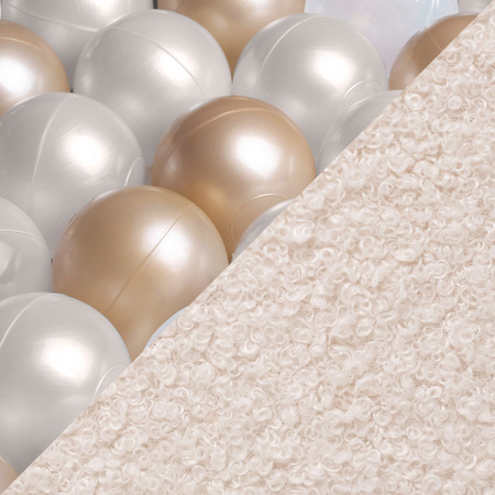 MISIOO Dry flower pool, 95x30 cm, cremefarbenes Lammfell (+ 200 Kugeln gold, perlmutt, transparent), Floral Fun Zone