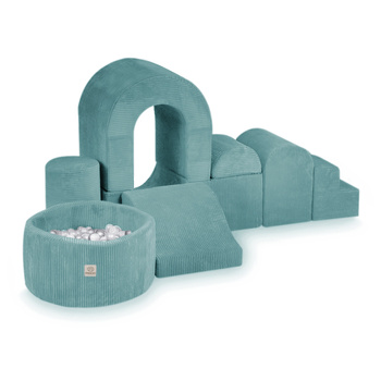 MISIOO Spielplatz-Schloss mit Pool+150 Bällen (Perle, Silber), hochwertiger blauer Kord