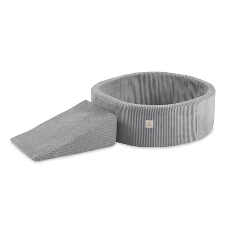 MISIOO Spielplatz Bällebad 90x30 + Dreieck (+200 Bälle: Perle, Silber, Hellblau), grau, Premium Cord