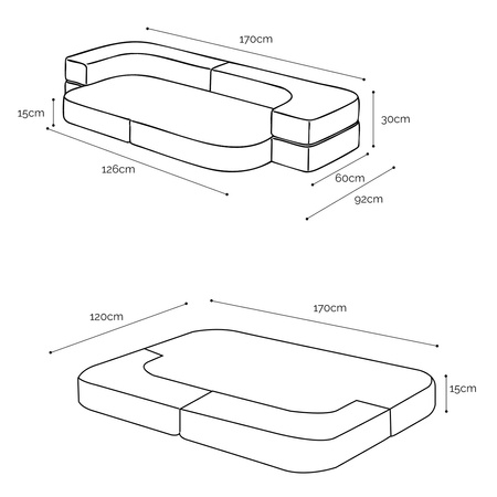 MISIOO Sofa Bed Foldie, szary baranek
