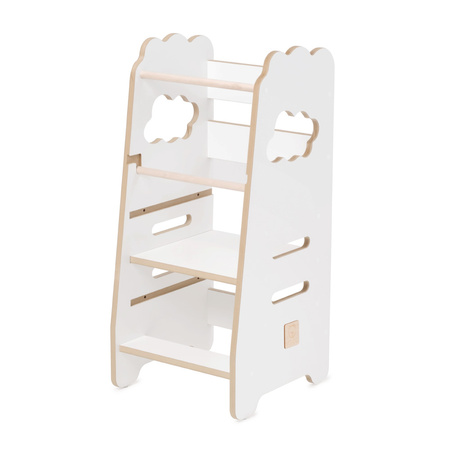 MISIOO Children's kitchen helper, kitchen stool, Kitchen Helper, 3 levels, white, cloud, Wooden Play