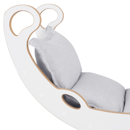 MISIOO Babywippe Mini Rocker XS 4in1 + Kletterwand/Rutsche + Kissen Hellgrau, Holzspiel